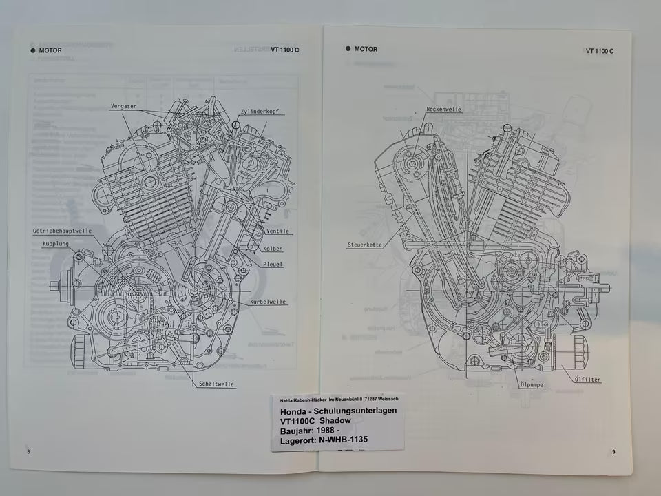 Honda Schulungs - Unterlagen VT1100C VT 1100 C Shadow ab Baujahr 1988 für Sammler