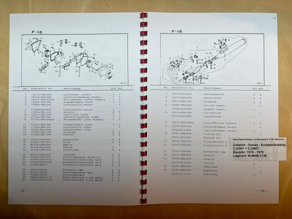 Ersatzteilkatalog CJ250T CJ 250 T CJ360T CJ 360 T Bj. 1976 - 1979 Honda Ersatzteilliste
