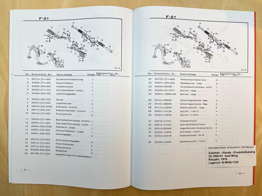 Ersatzteilkatalog GL1000 GL 1000 K1 Gold Wing Bj. 1976 Honda Ersatzteilliste