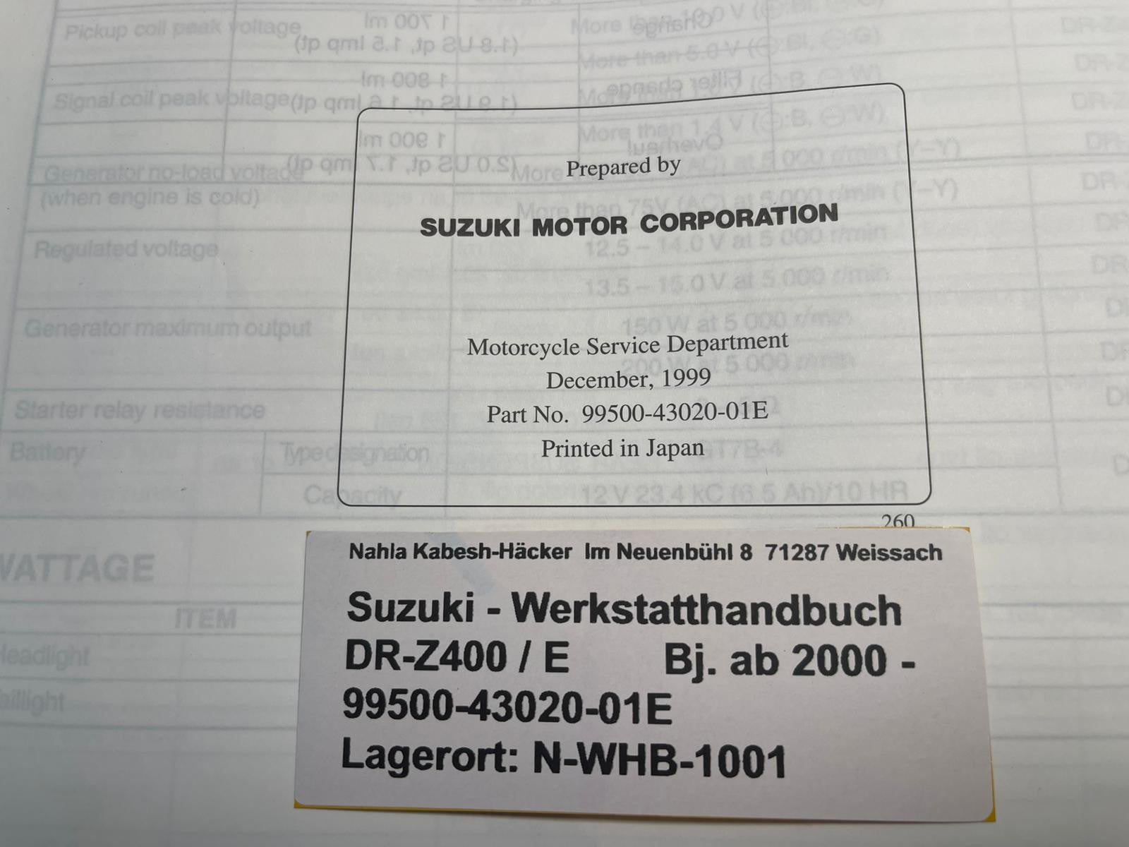 Werkstatthandbuch Suzuki DR-Z400  Bj. ab 2000 -
