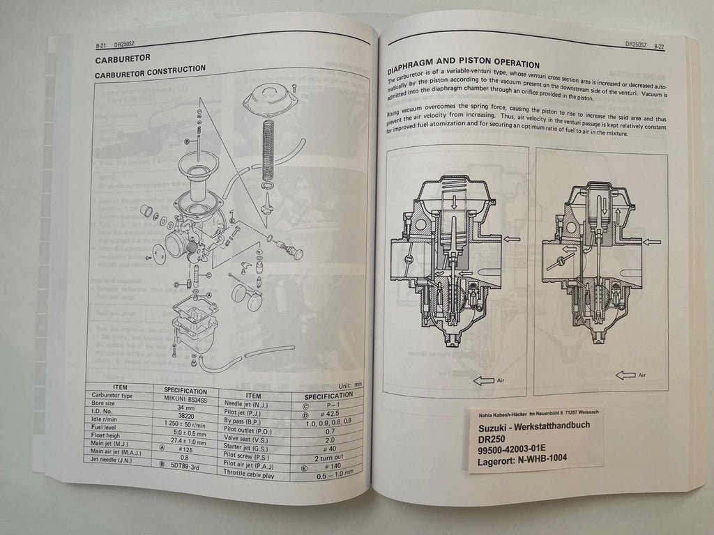 Werkstatthandbuch Suzuki DR250 DR 250 Bj. 1981 - 1987