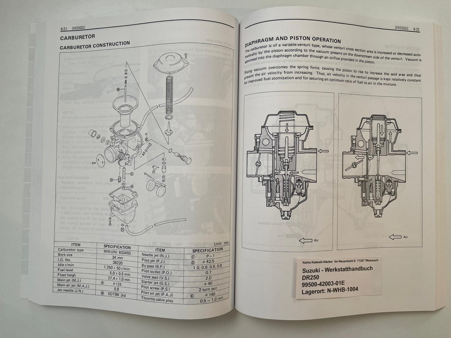 Werkstatthandbuch Suzuki DR250 DR 250 Bj. 1981 - 1987