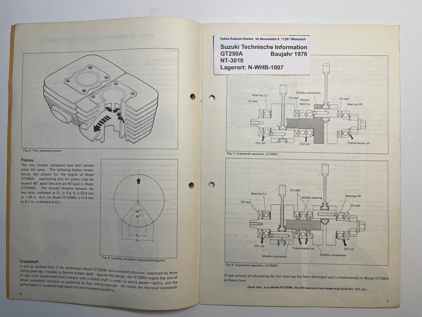 Werkstatthandbuch Bulletin Suzuki GT250 A Bj. 1976 50 Jahre sehr selten