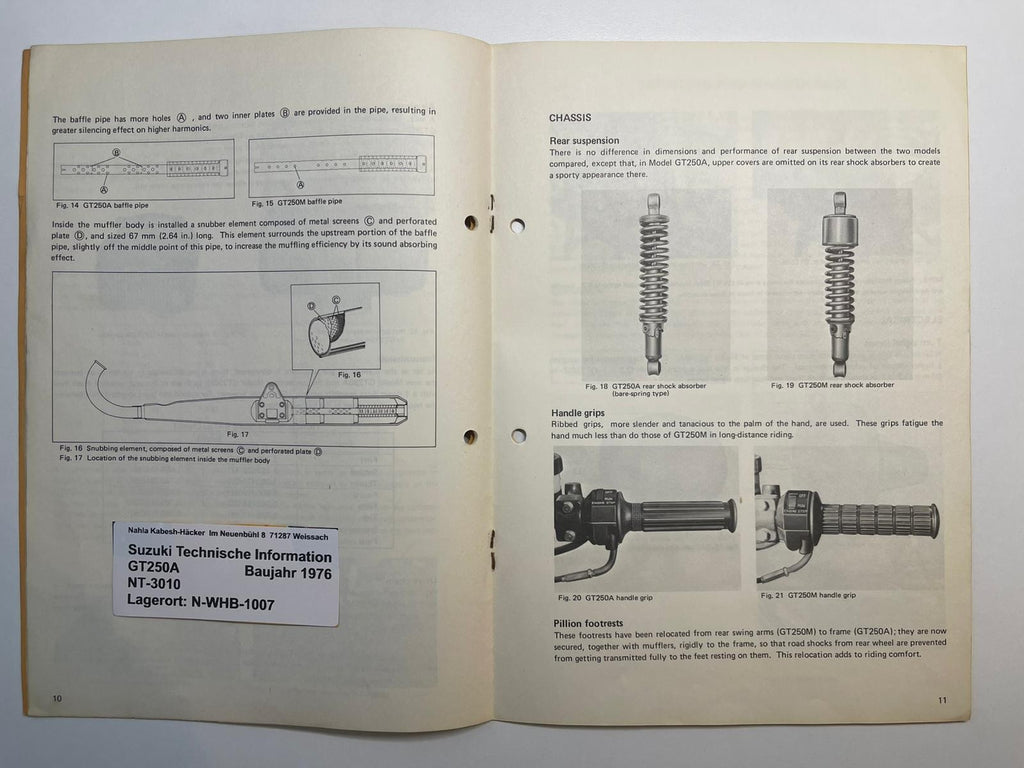Werkstatthandbuch Bulletin Suzuki GT250 A Bj. 1976 50 Jahre sehr selten