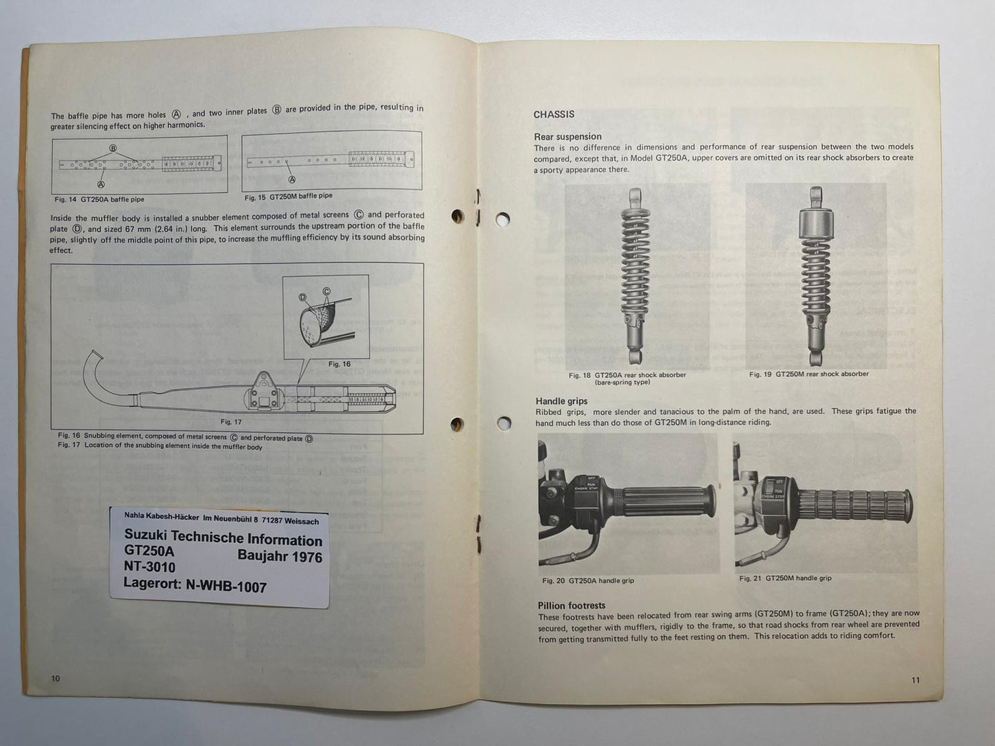 Werkstatthandbuch Bulletin Suzuki GT250 A Bj. 1976 50 Jahre sehr selten