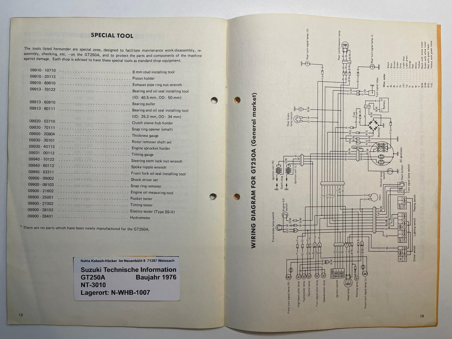 Werkstatthandbuch Bulletin Suzuki GT250 A Bj. 1976 50 Jahre sehr selten