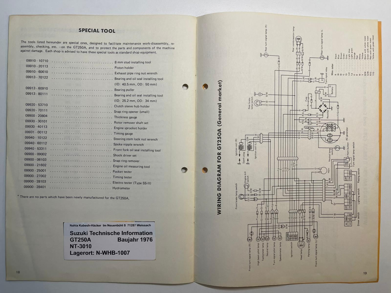Werkstatthandbuch Bulletin Suzuki GT250 A Bj. 1976 50 Jahre sehr selten