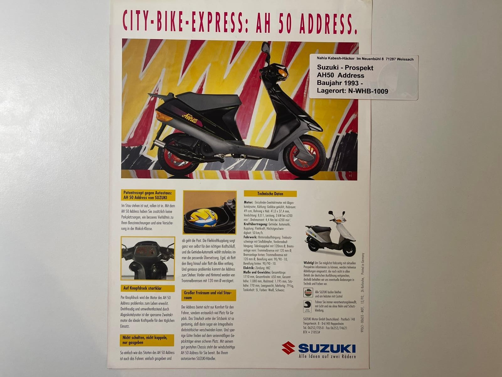 Prospekt Suzuki AH50 AH 50 Address Bj. 1992 - 1995