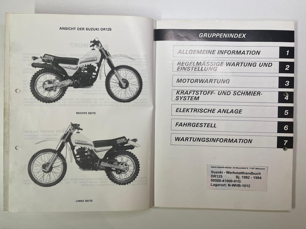 Werkstatthandbuch Suzuki DR125 DR 125  Bj. 1982 - 1984