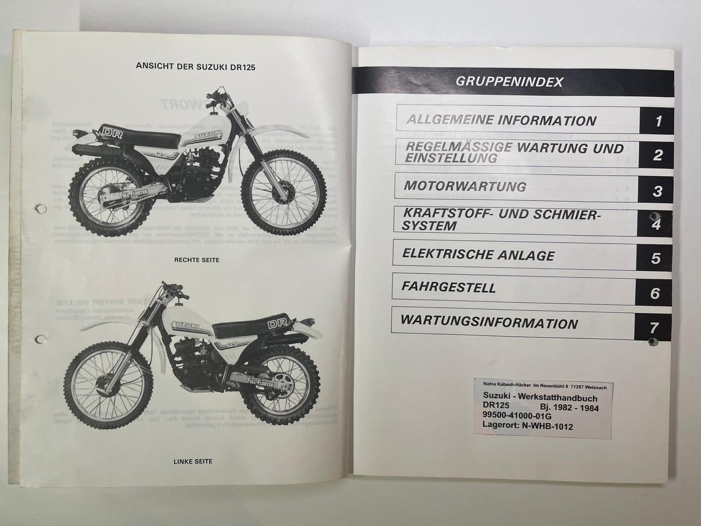 Werkstatthandbuch Suzuki DR125 DR 125  Bj. 1982 - 1984