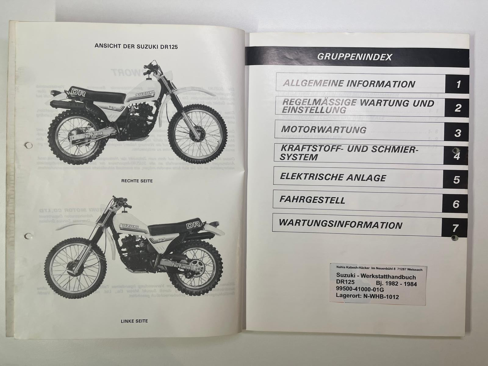 Werkstatthandbuch Suzuki DR125 DR 125  Bj. 1982 - 1984