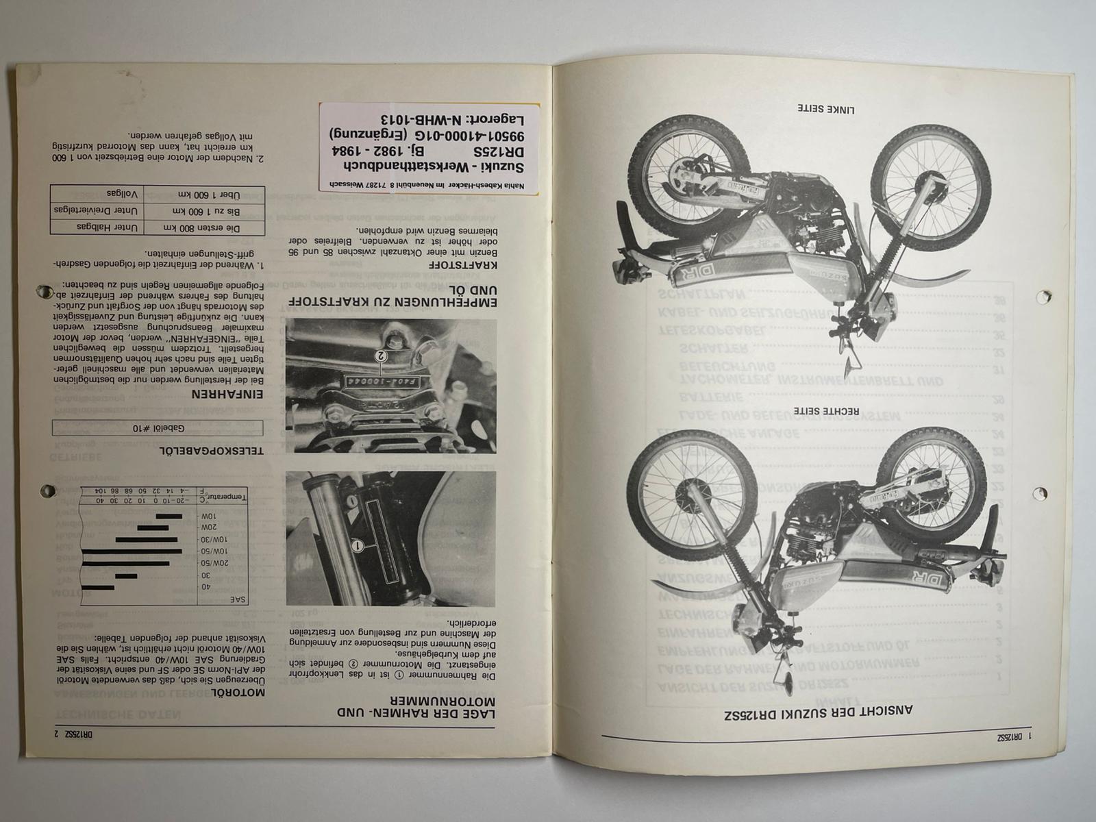 Werkstatthandbuch Ergänzung Suzuki DR125S DR 125 S Bj. 1982 - 1984