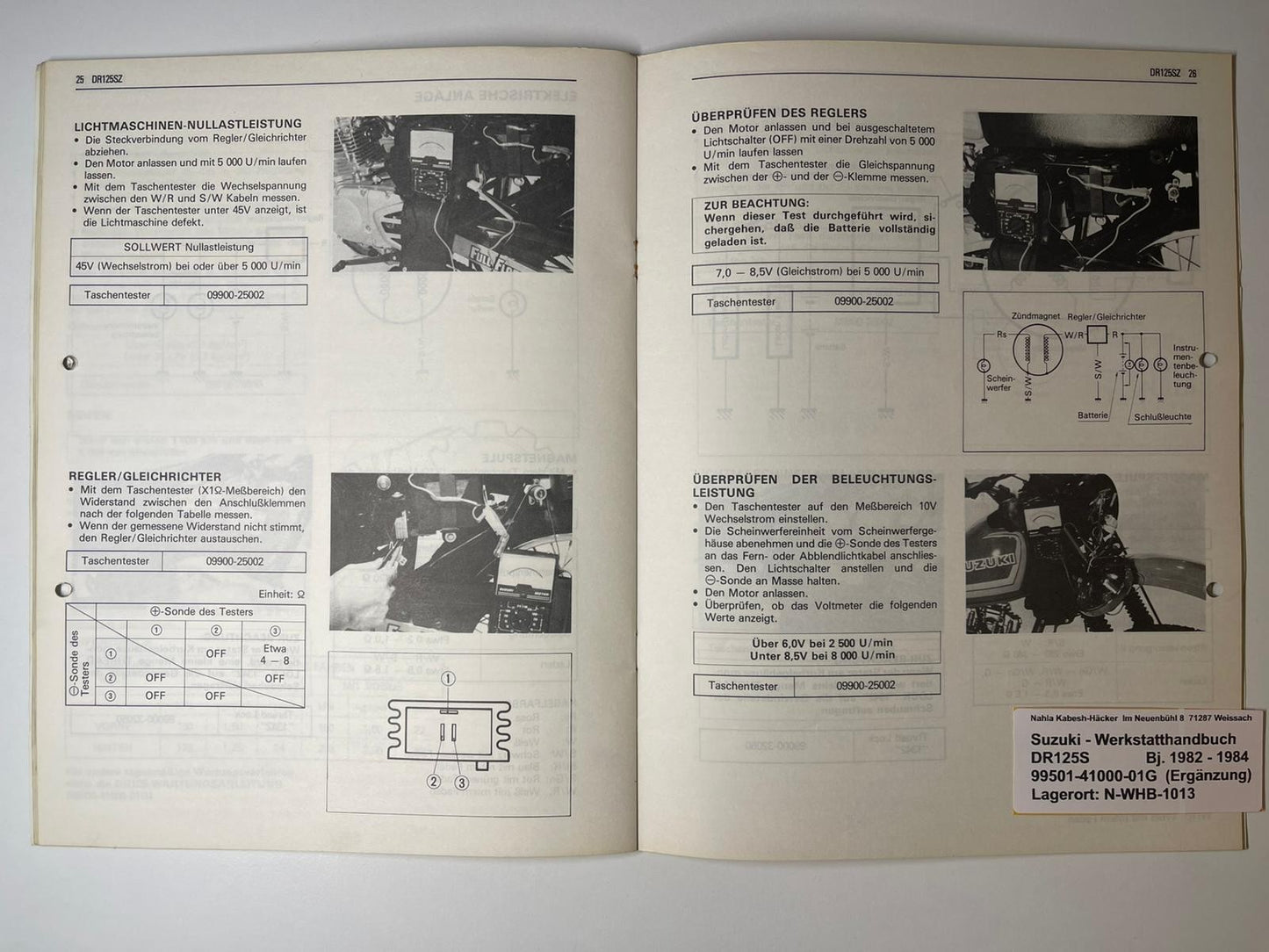 Werkstatthandbuch Ergänzung Suzuki DR125S DR 125 S Bj. 1982 - 1984