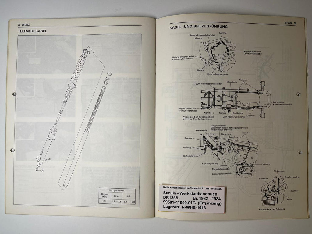 Werkstatthandbuch Ergänzung Suzuki DR125S DR 125 S Bj. 1982 - 1984
