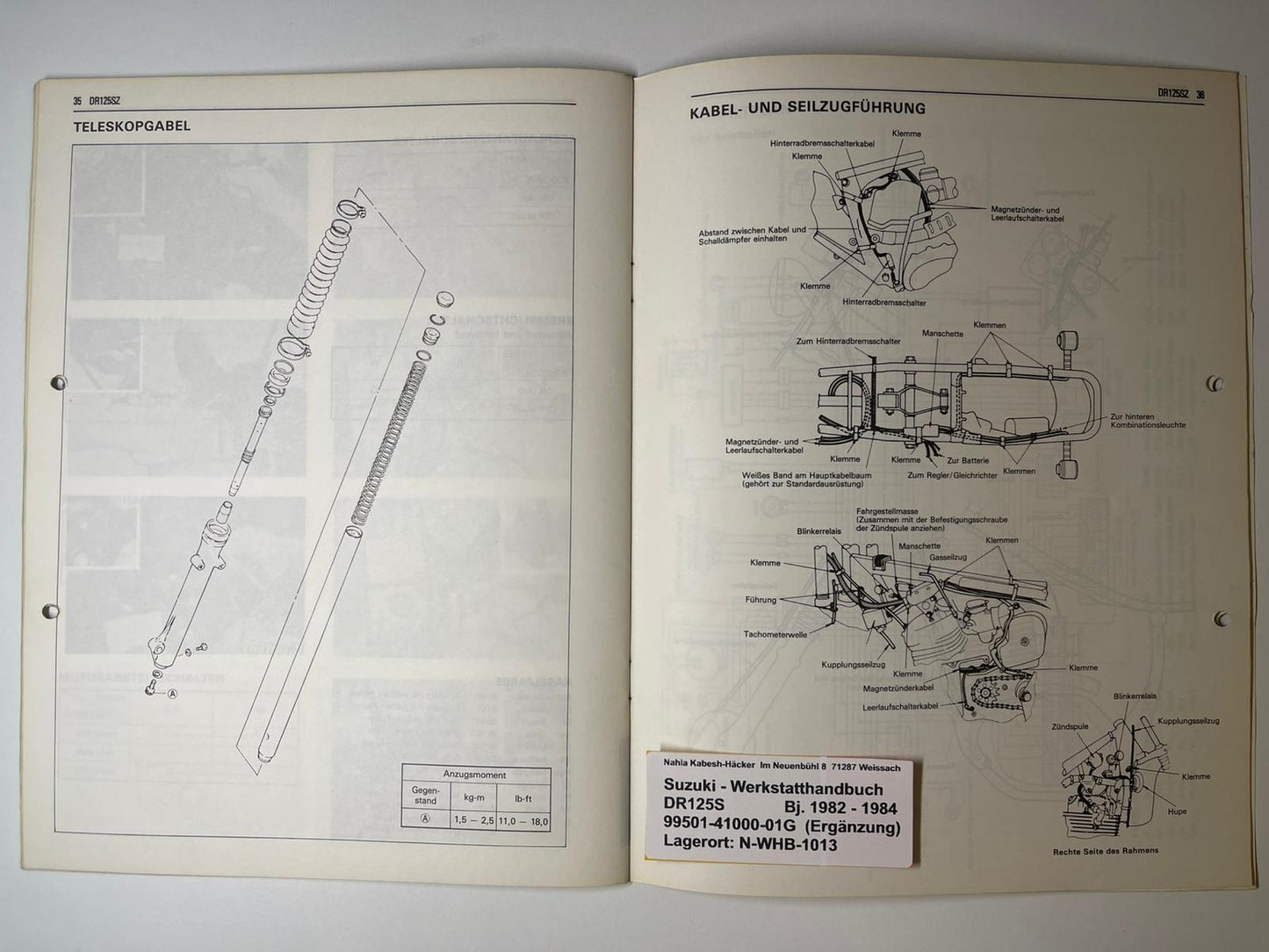 Werkstatthandbuch Ergänzung Suzuki DR125S DR 125 S Bj. 1982 - 1984
