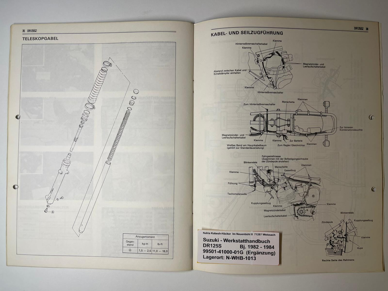Werkstatthandbuch Ergänzung Suzuki DR125S DR 125 S Bj. 1982 - 1984