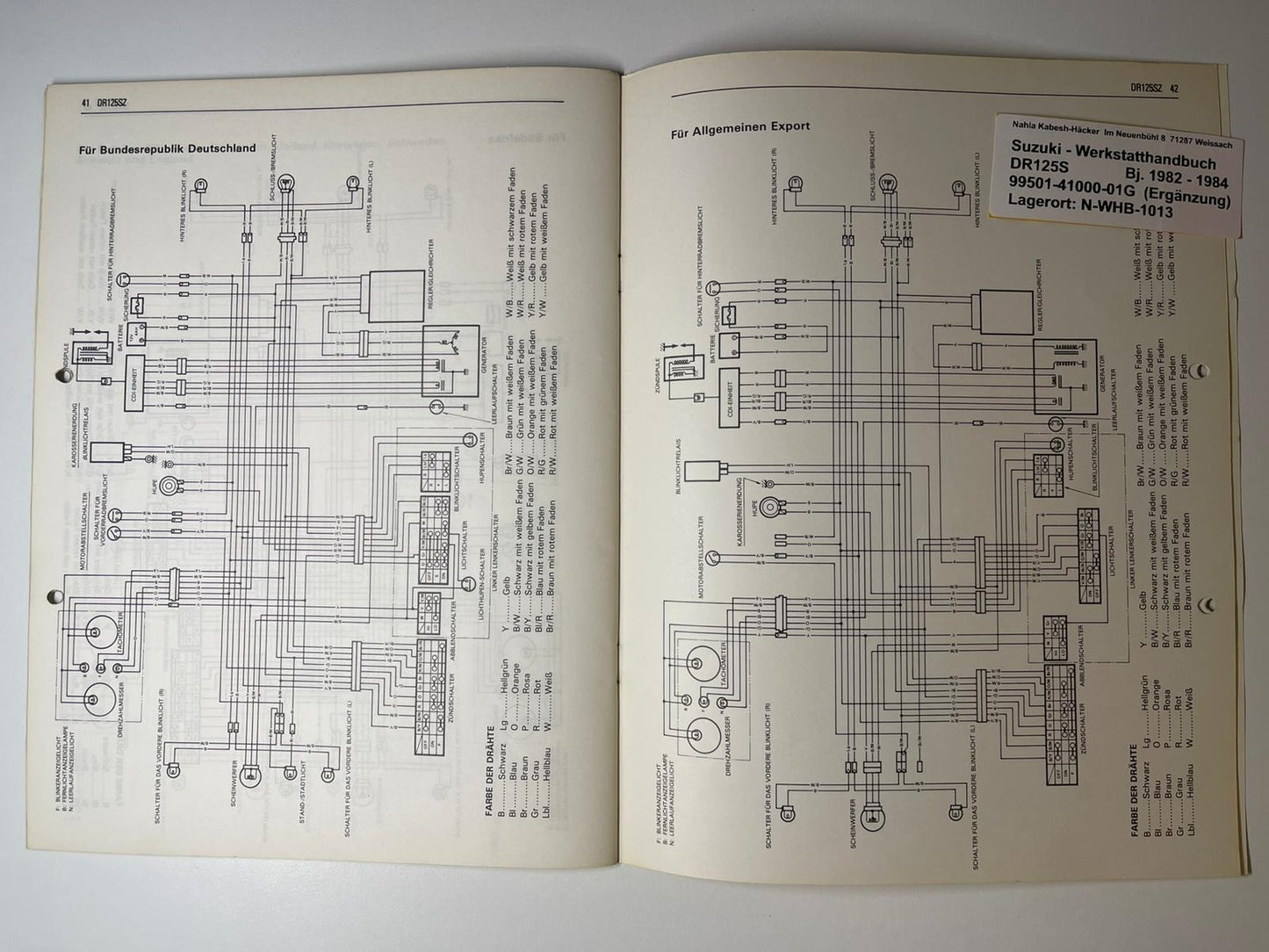 Werkstatthandbuch Ergänzung Suzuki DR125S DR 125 S Bj. 1982 - 1984