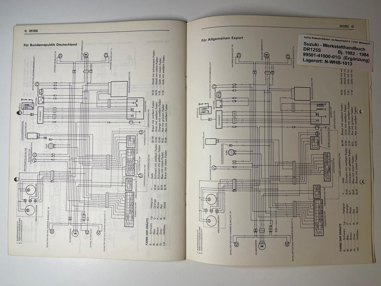 Werkstatthandbuch Ergänzung Suzuki DR125S DR 125 S Bj. 1982 - 1984