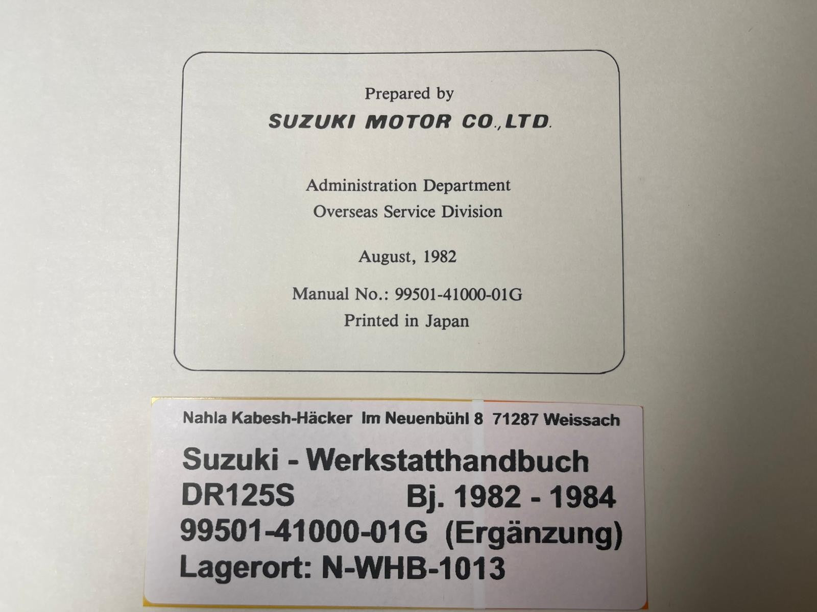 Werkstatthandbuch Ergänzung Suzuki DR125S DR 125 S Bj. 1982 - 1984