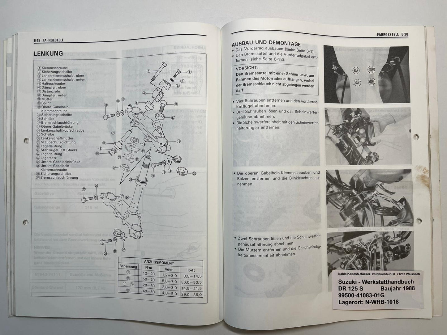 Werkstatthandbuch Suzuki DR125S DR 125 S Bj. ab 1988 -