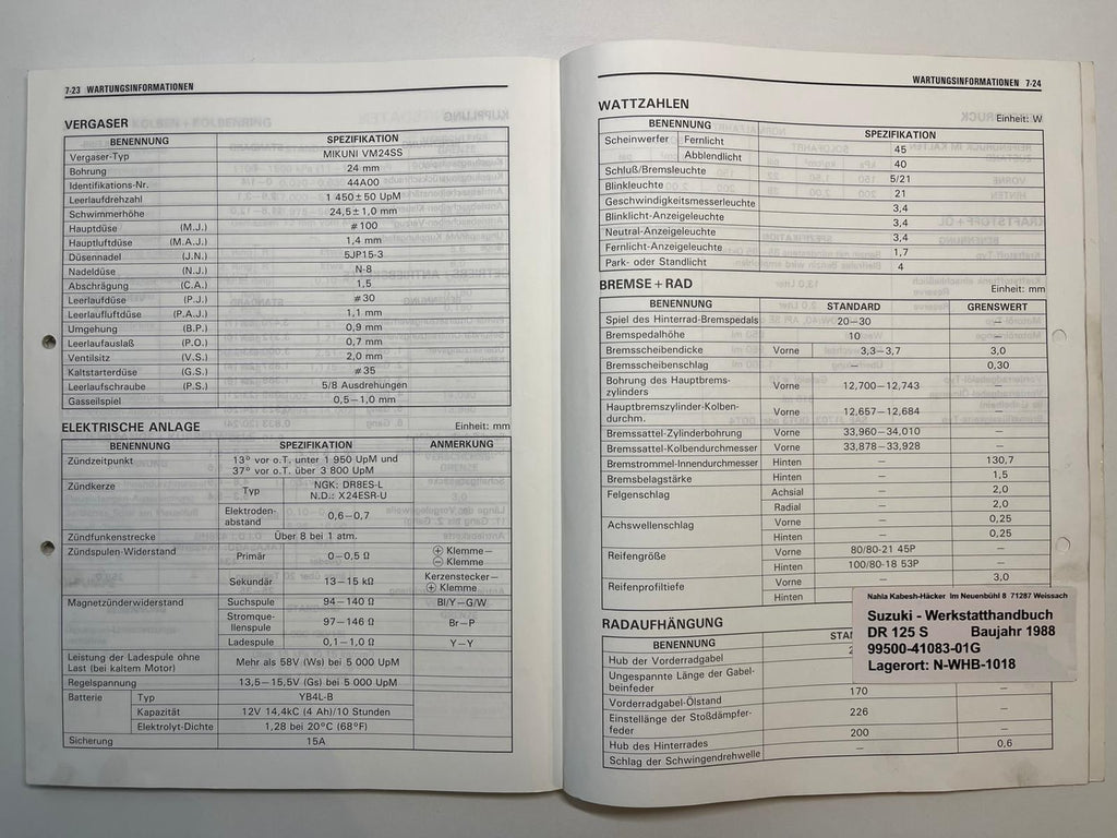 Werkstatthandbuch Suzuki DR125S DR 125 S Bj. ab 1988 -