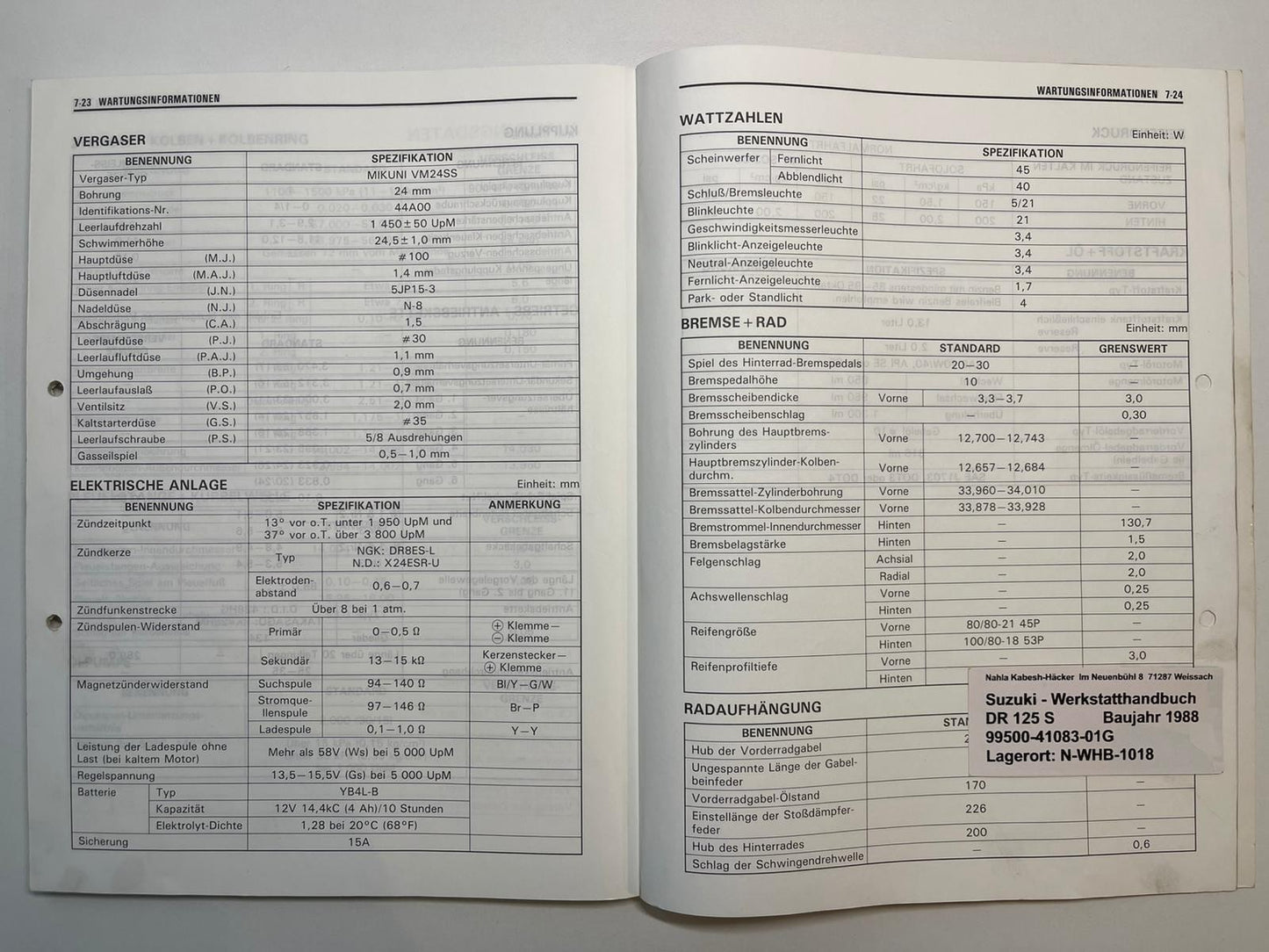 Werkstatthandbuch Suzuki DR125S DR 125 S Bj. ab 1988 -