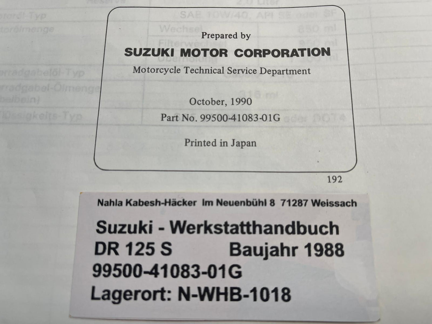Werkstatthandbuch Suzuki DR125S DR 125 S Bj. ab 1988 -