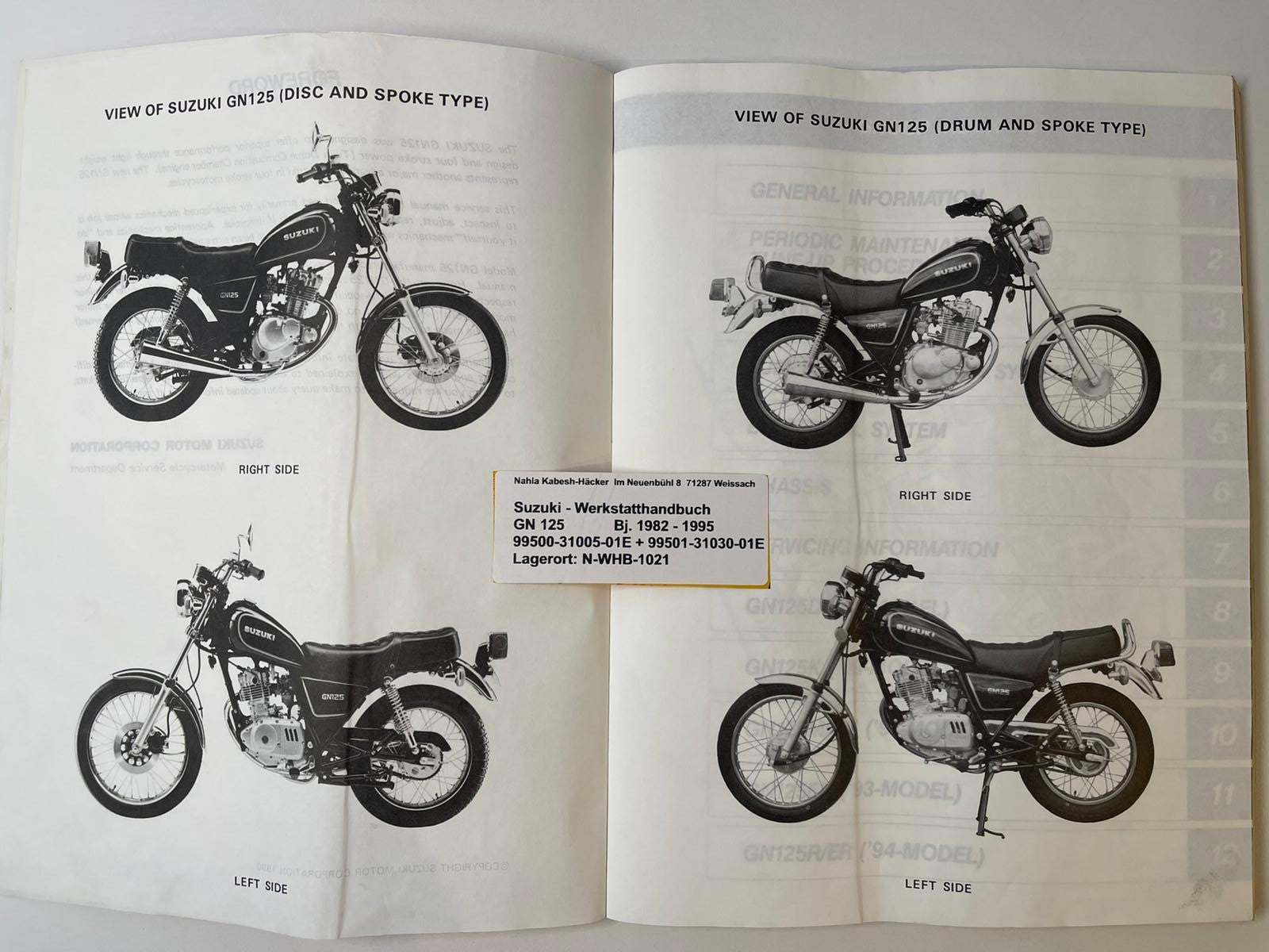 Werkstatthandbuch Suzuki GN125 GN 125 Bj. 1982 - 1994