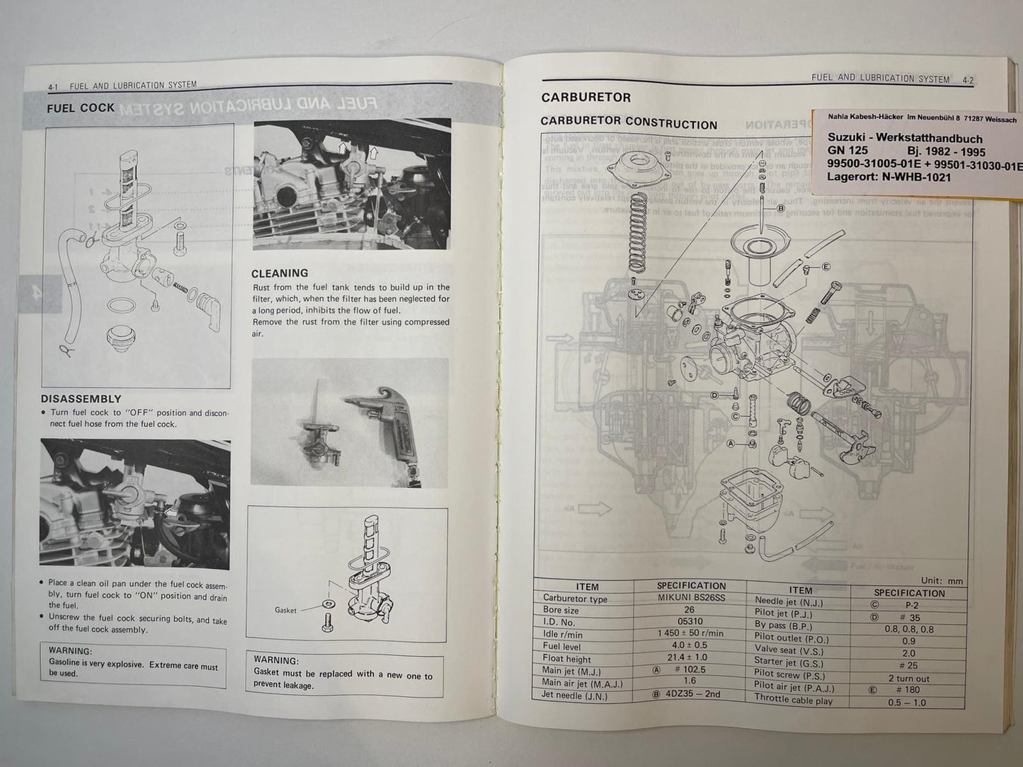 Werkstatthandbuch Suzuki GN125 GN 125 Bj. 1982 - 1994
