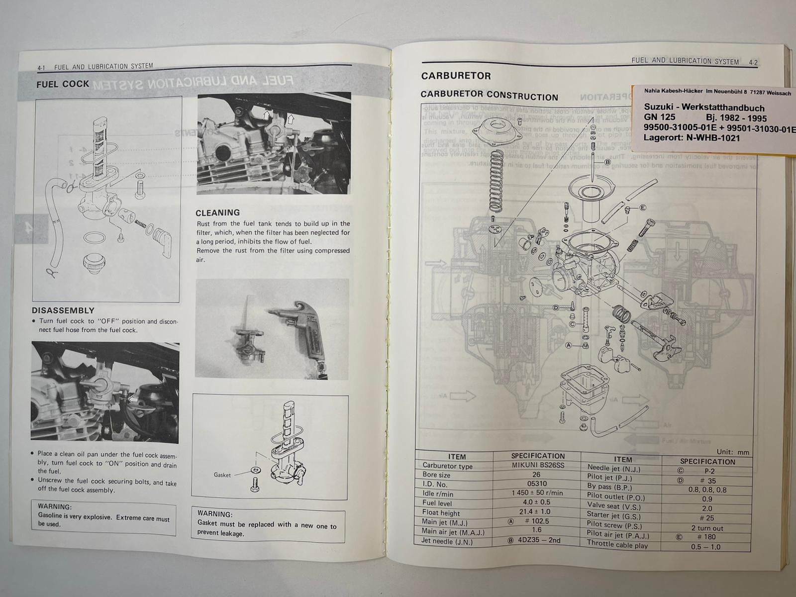 Werkstatthandbuch Suzuki GN125 GN 125 Bj. 1982 - 1994