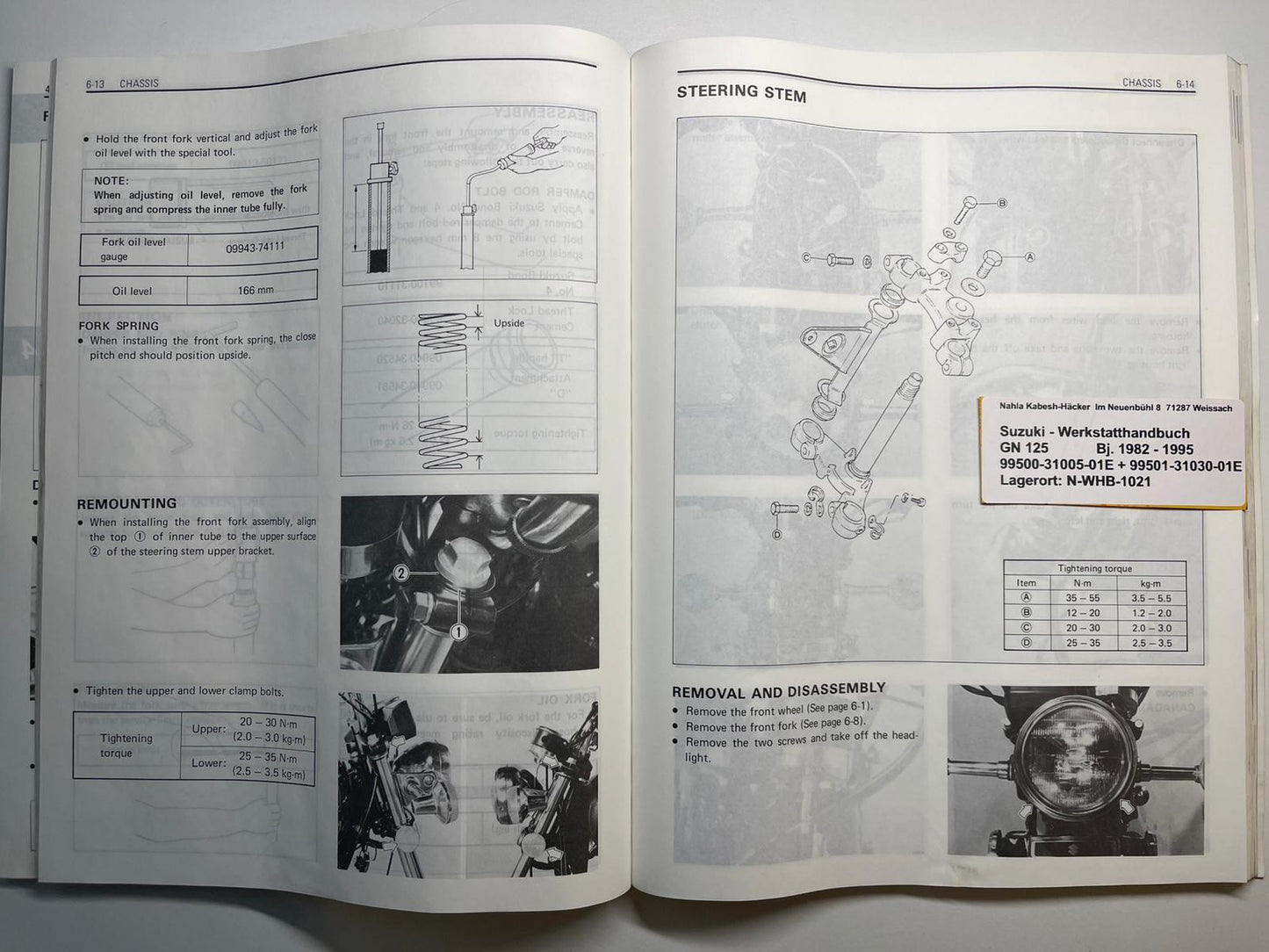 Werkstatthandbuch Suzuki GN125 GN 125 Bj. 1982 - 1994