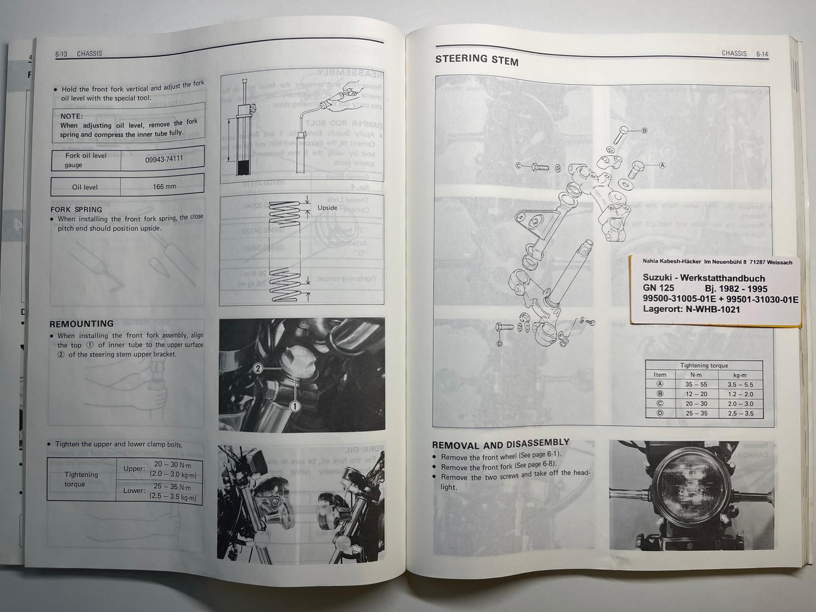 Werkstatthandbuch Suzuki GN125 GN 125 Bj. 1982 - 1994