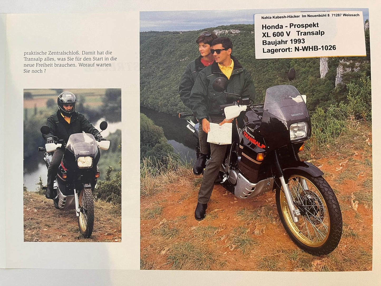 Prospekt Honda XL600V XL 600 V Transalp Bj. 1993 + Aufkleber