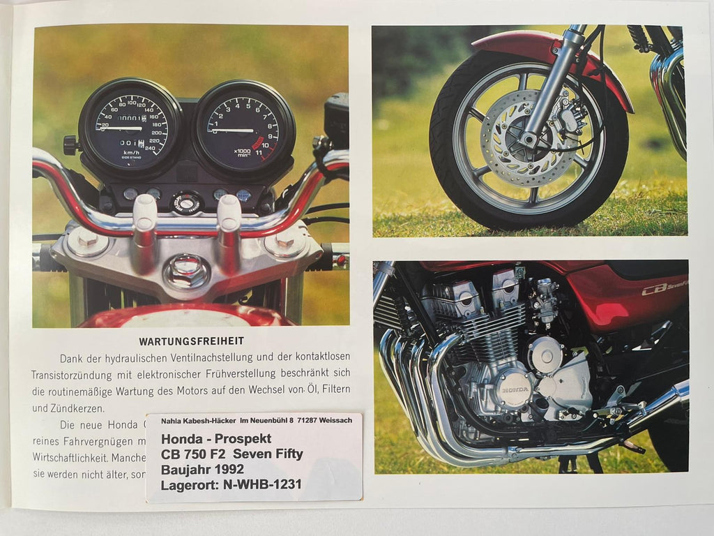 Prospekt Honda CB750F2 Seven Fifty Bj. 1992 + Aufkleber