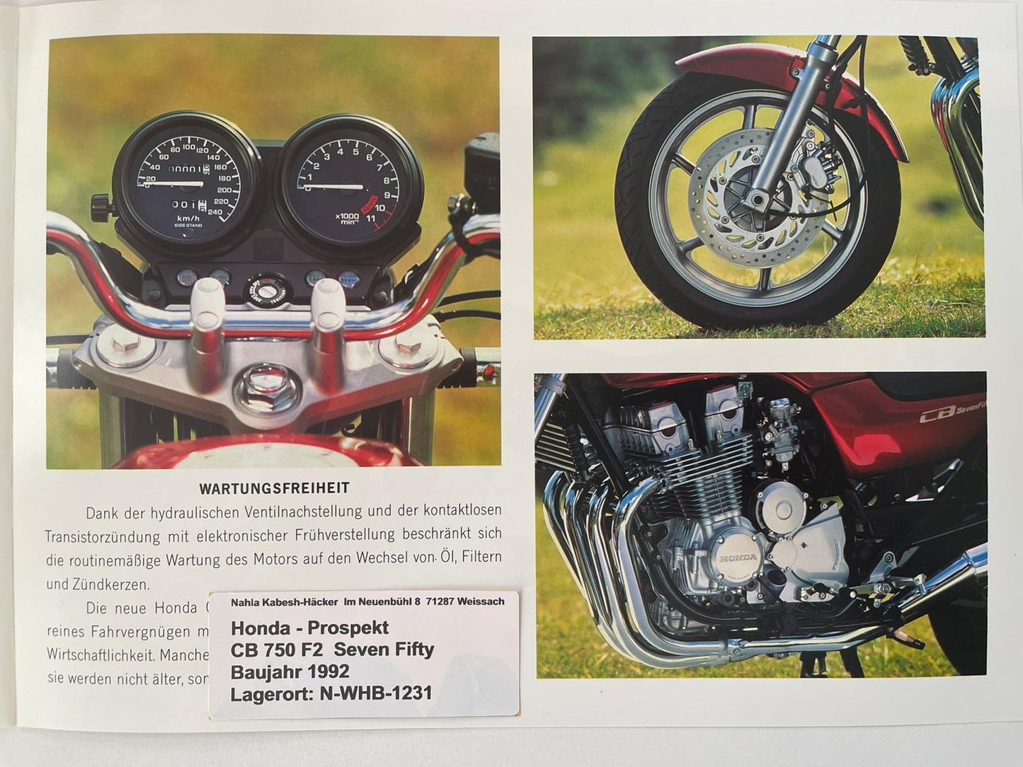 Prospekt Honda CB750F2 Seven Fifty Bj. 1992 + Aufkleber