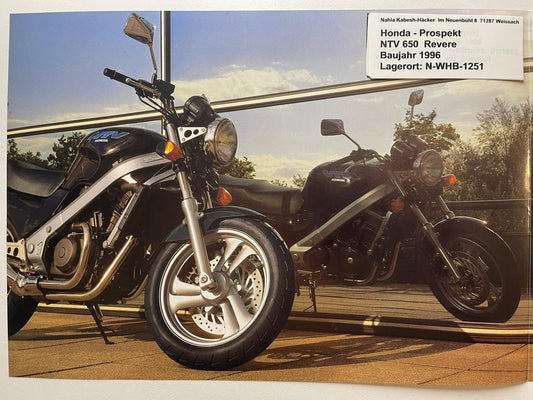 Prospekt Honda NTV650 NTV 650 Revere Baujahr 1996 + Aufkleber
