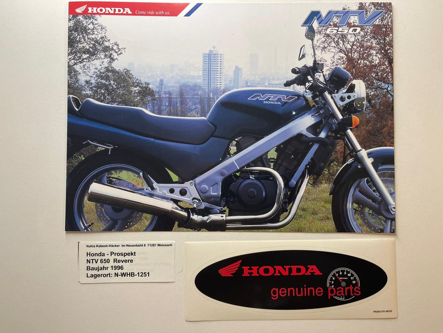 Prospekt Honda NTV650 NTV 650 Revere Baujahr 1996 + Aufkleber