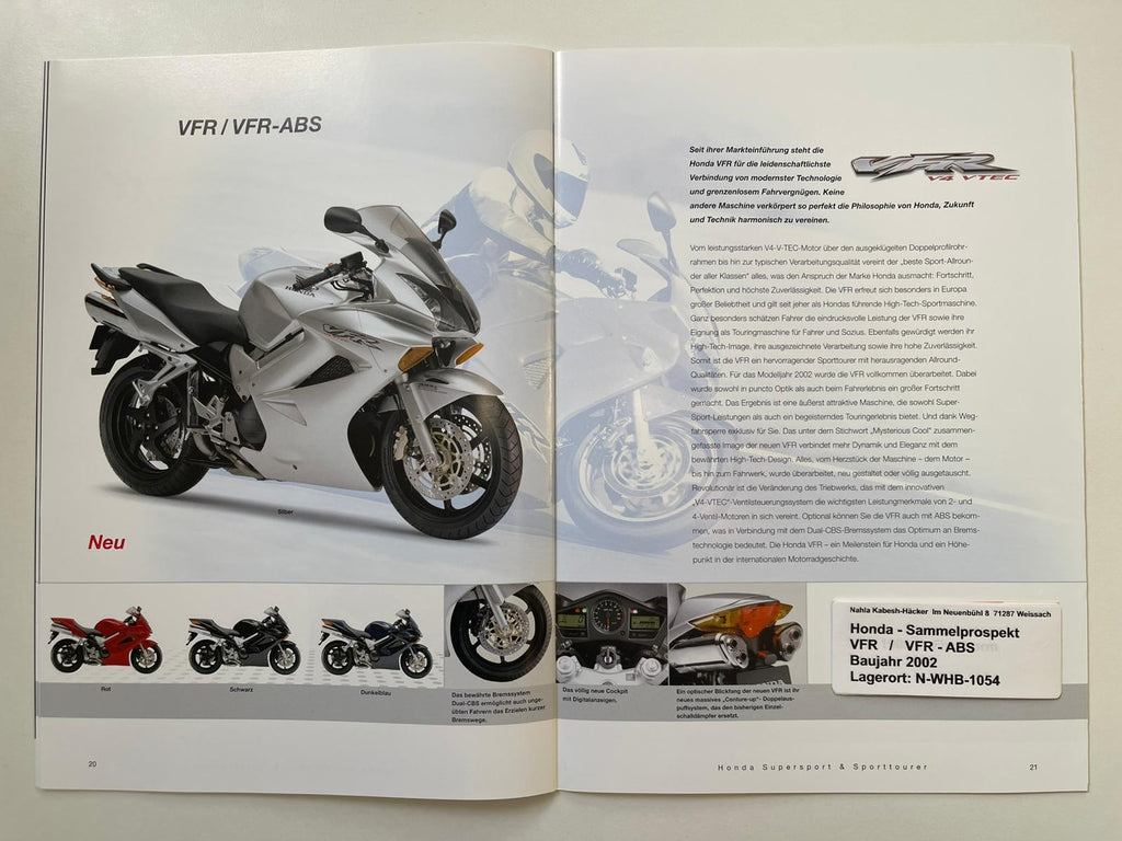 Sammel Prospekt Honda CBR900RR Fire Blade Bj. 2002 + Aufkleber