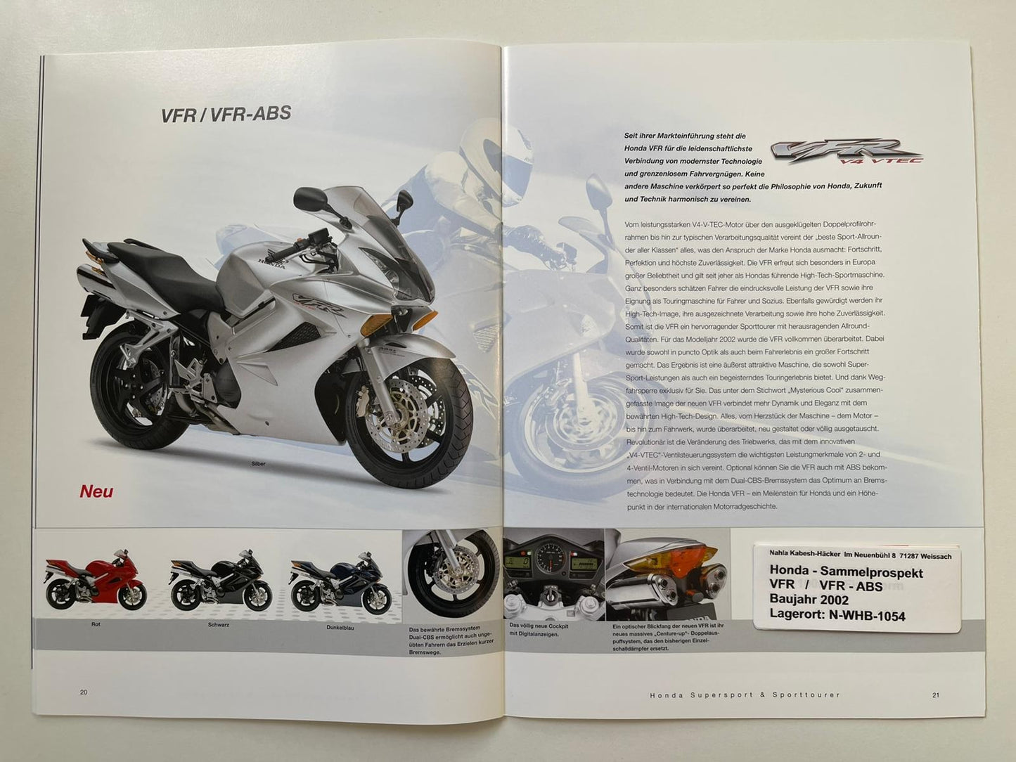 Sammel Prospekt Honda CBR900RR Fire Blade Bj. 2002 + Aufkleber
