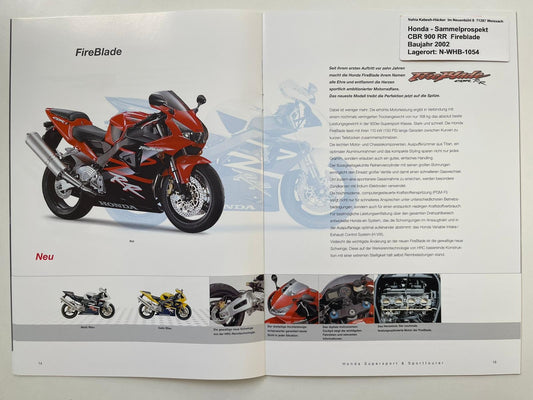 Sammel Prospekt Honda CBR900RR Fire Blade Bj. 2002 + Aufkleber