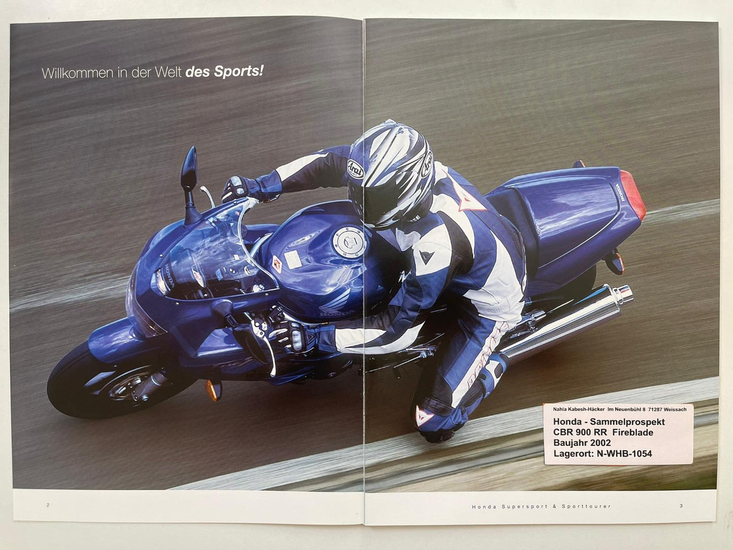 Sammel Prospekt Honda CBR900RR Fire Blade Bj. 2002 + Aufkleber
