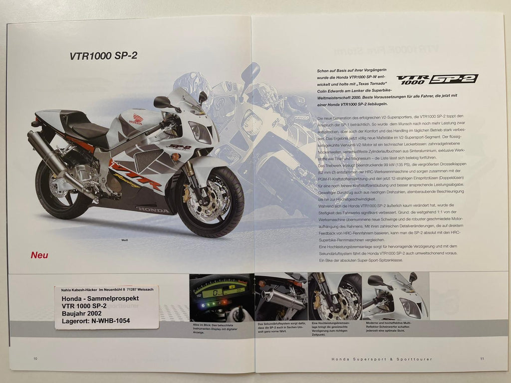 Sammel Prospekt Honda CBR900RR Fire Blade Bj. 2002 + Aufkleber