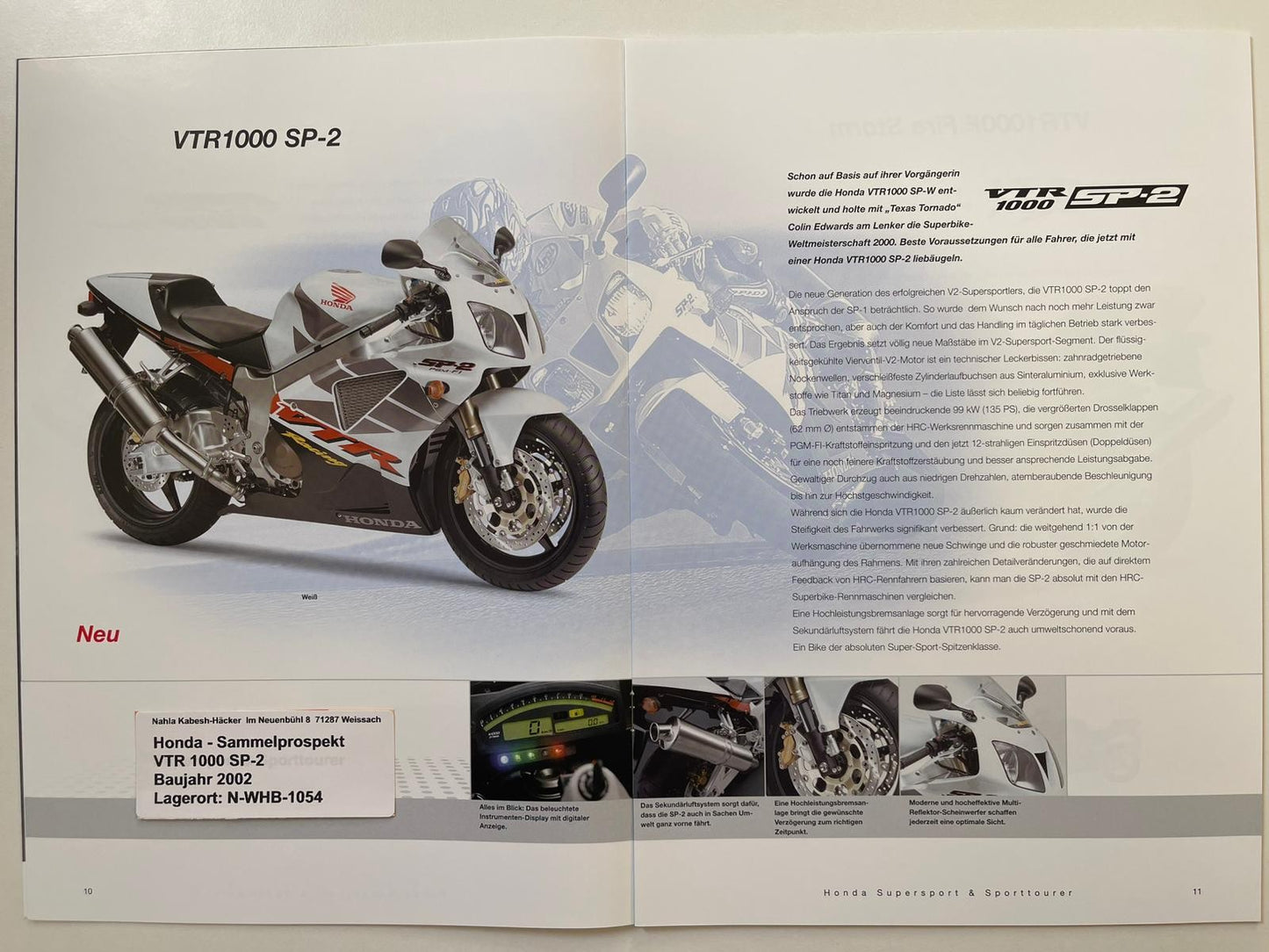 Sammel Prospekt Honda CBR900RR Fire Blade Bj. 2002 + Aufkleber
