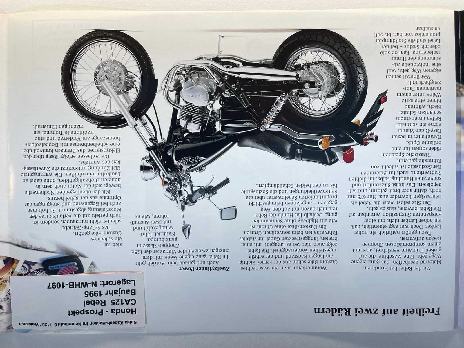 Prospekt Honda CA125 Rebel Bj. 1995 + Aufkleber