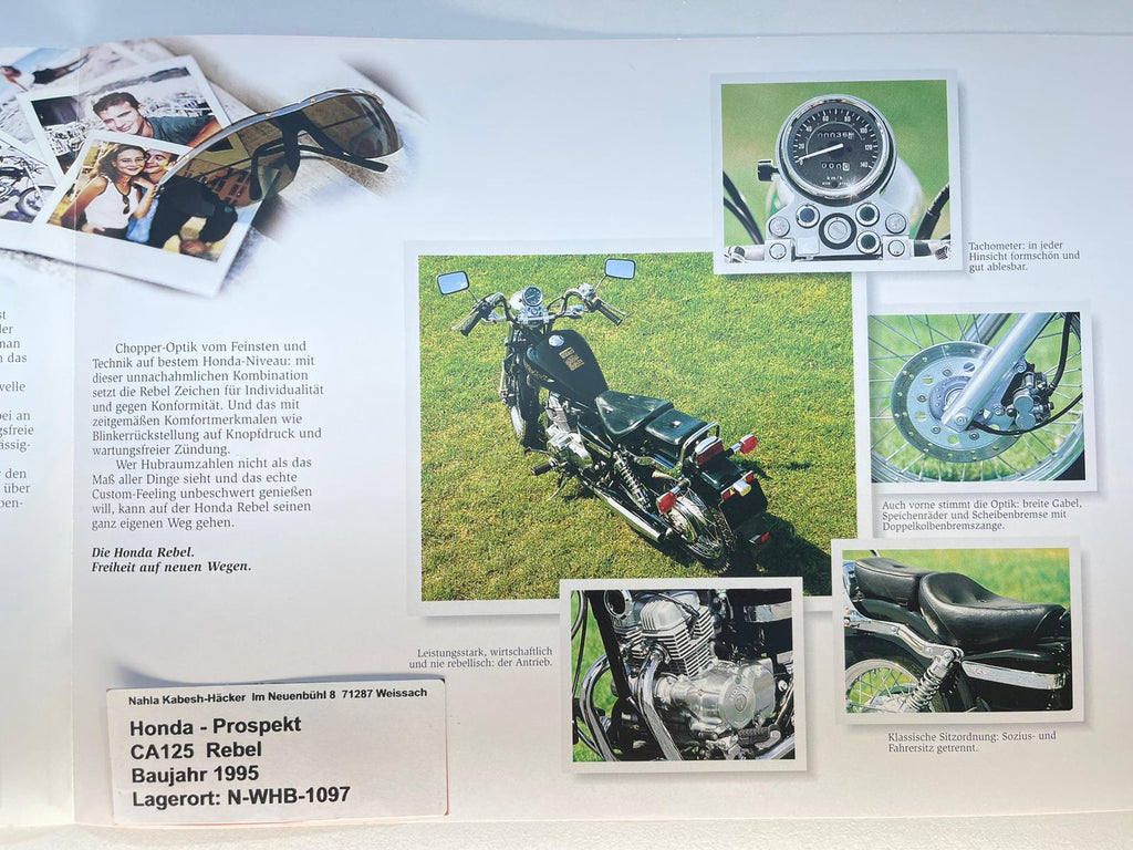 Prospekt Honda CA125 Rebel Bj. 1995 + Aufkleber