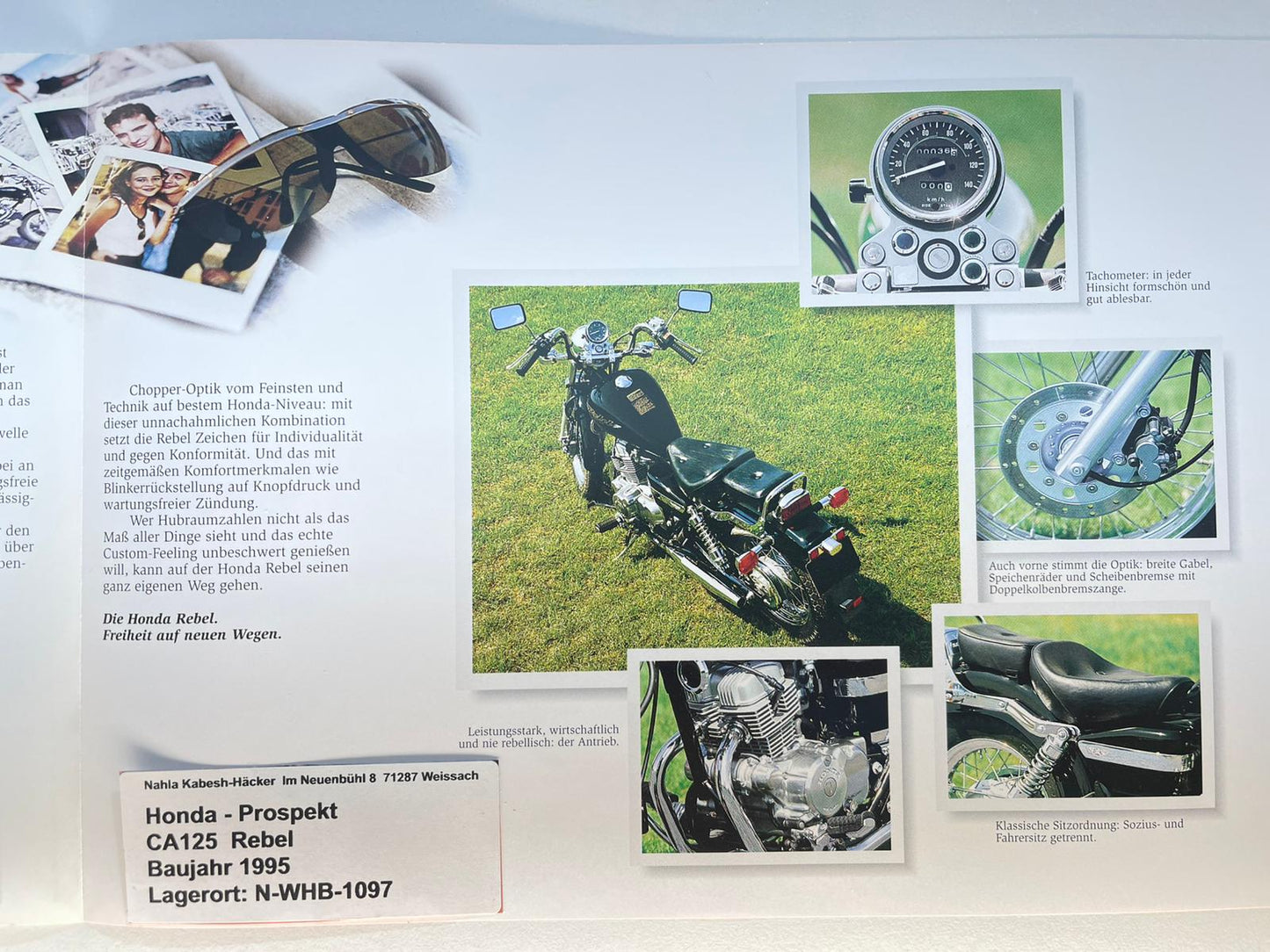 Prospekt Honda CA125 Rebel Bj. 1995 + Aufkleber