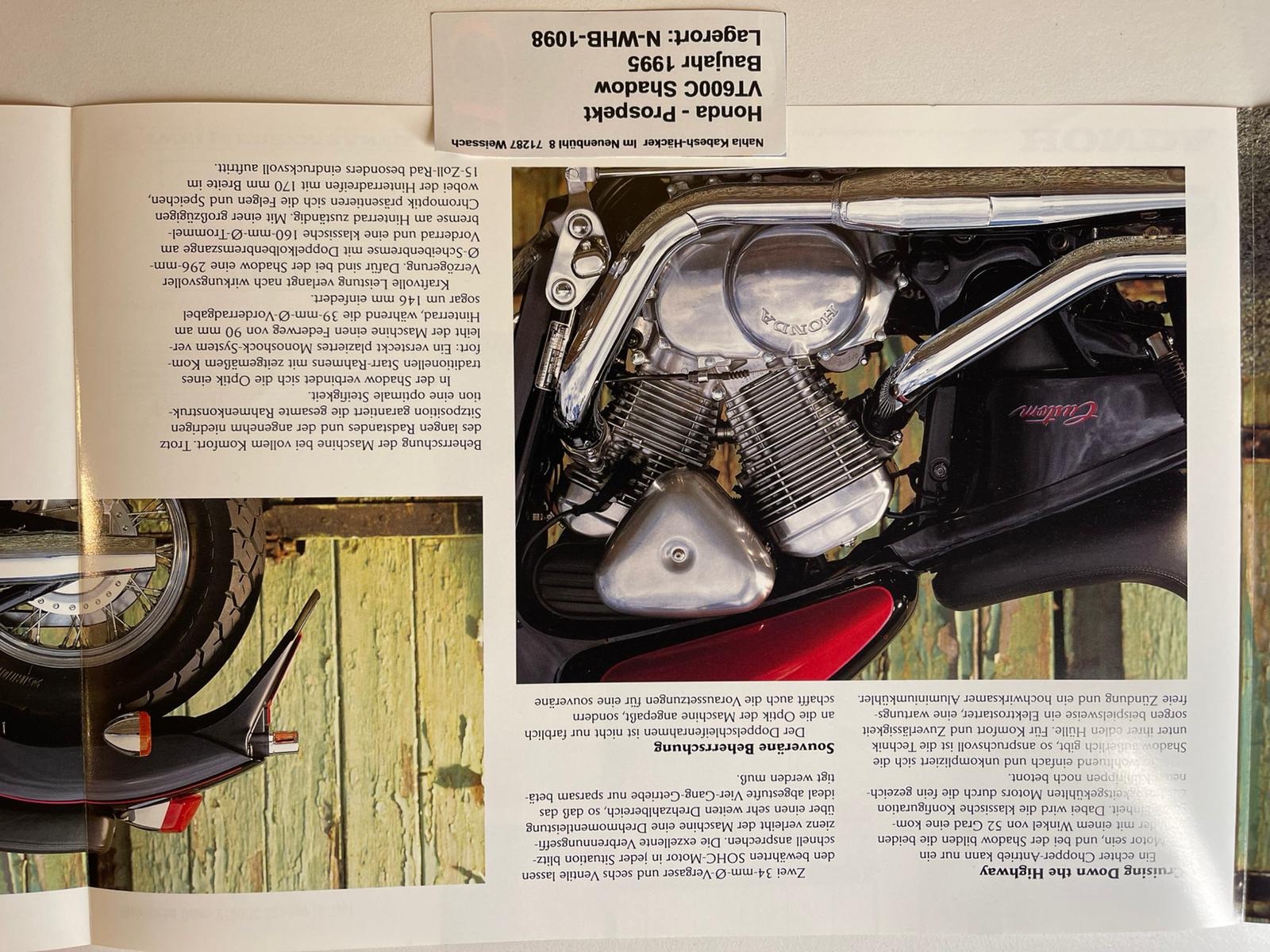 Prospekt Honda VT600C Shadow Bj. 1995 + Aufkleber