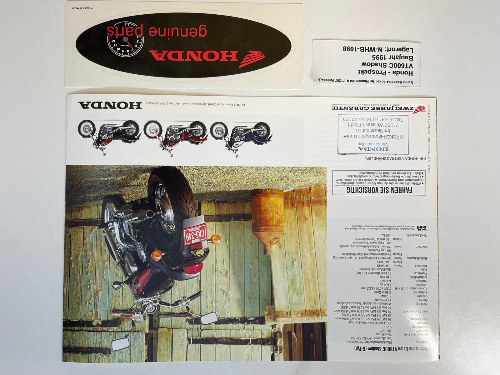 Prospekt Honda VT600C Shadow Bj. 1995 + Aufkleber