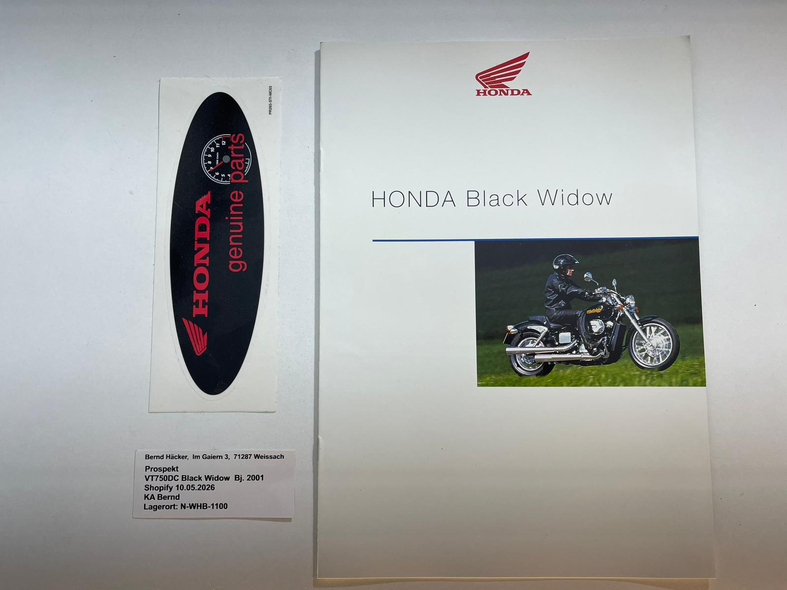 Prospekt Honda VT750DC Black Widow Bj. 2001 + Aufkleber