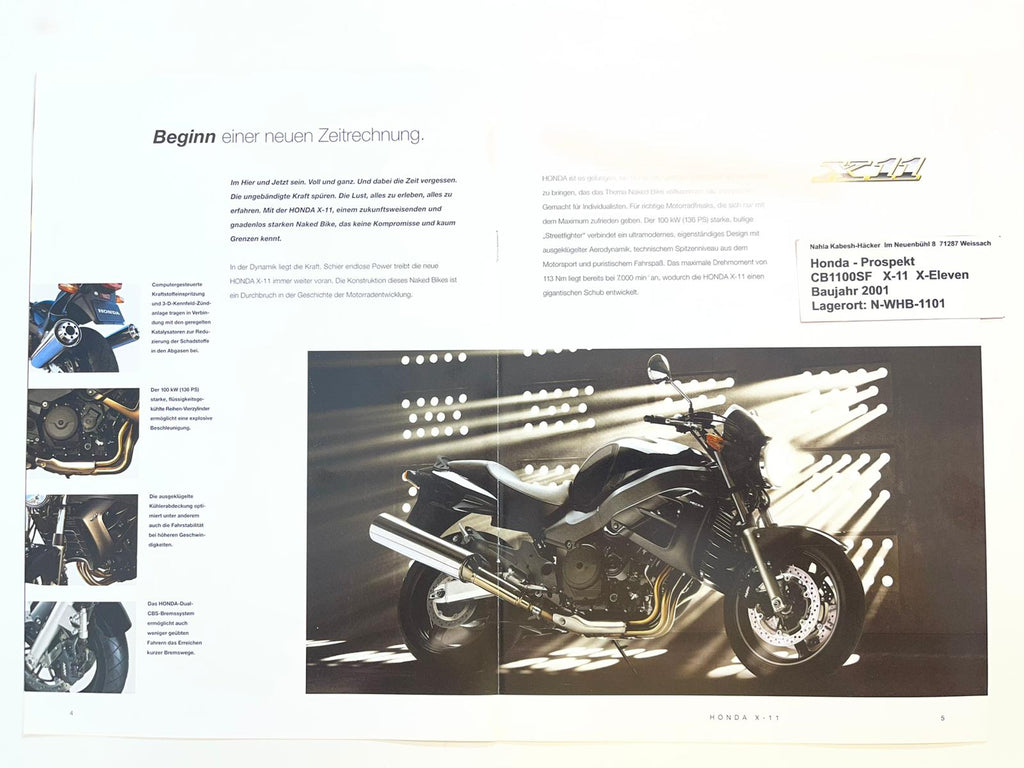 Prospekt Honda CB1100SF X-11 X-Eleven Bj. 2001 + Aufkleber